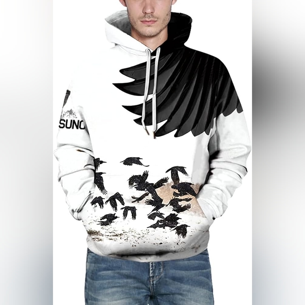 New Men's Graphic Drawstring Hoodie Sweater Multiple Sizes - Picture 4 of 5